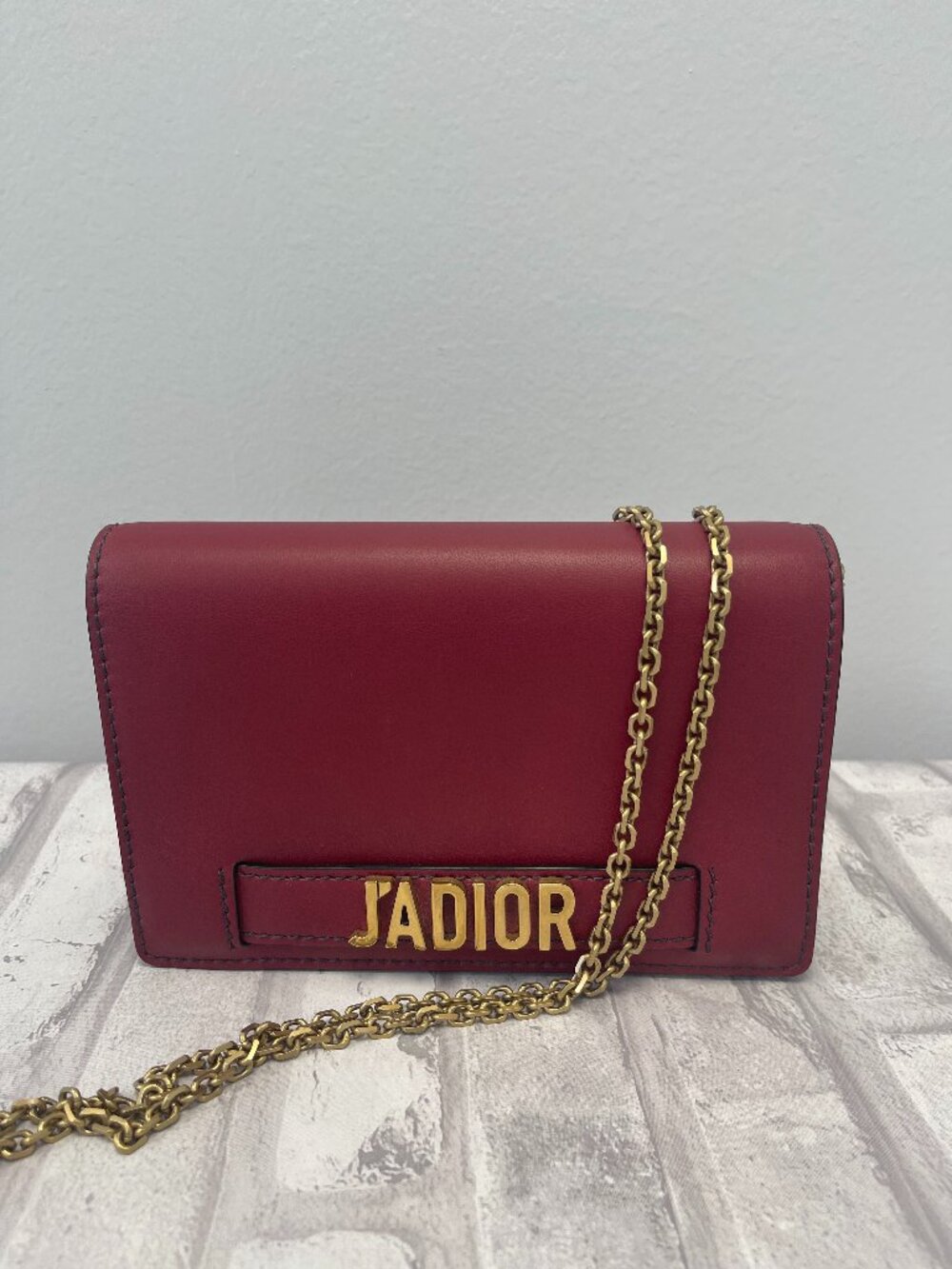 Christian Dior J'Adior Wallet on Chain in Burgundy - Preowned